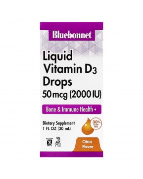 Bluebonnet Nutrition, жидкий витамин D3 в каплях, цитрус, 50 мкг (2000 МЕ), 30 мл (1 жидк. унция)